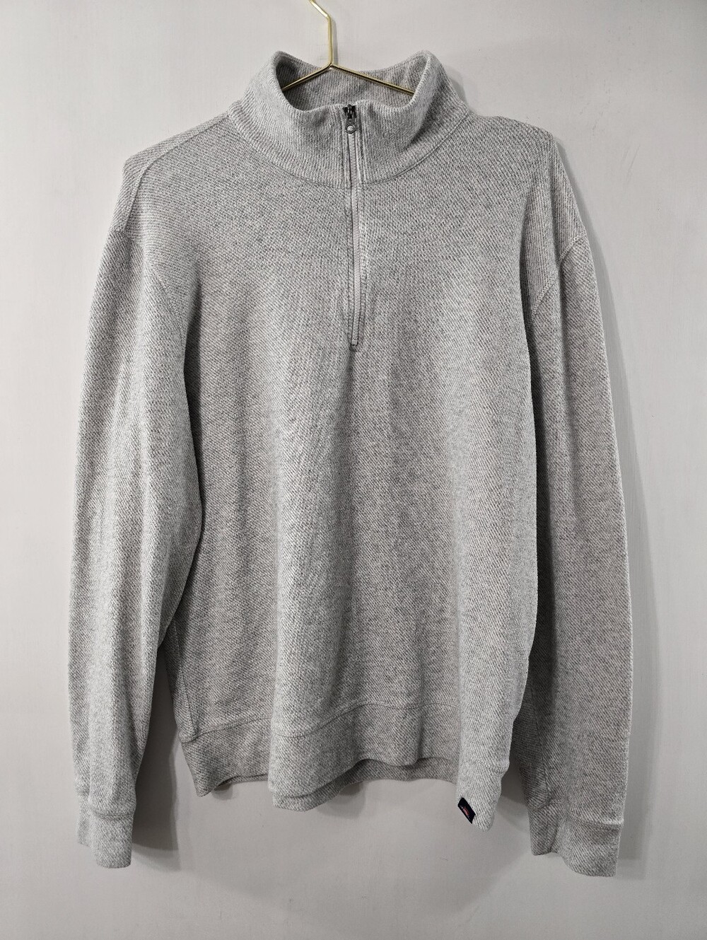 Faherty Legend Sweater Sweatshirt Organic Cotton Quarter Zip Fossil Grey Twill L - Picture 3 of 12